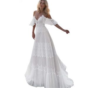White Flutter Sleeve Sweetheart Maxi Gown